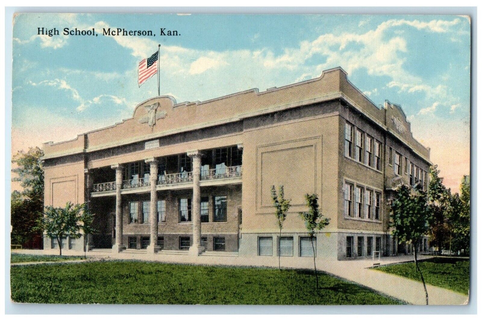 c1930's High School Building McPherson Kansas KS Posted Vintage Postcard