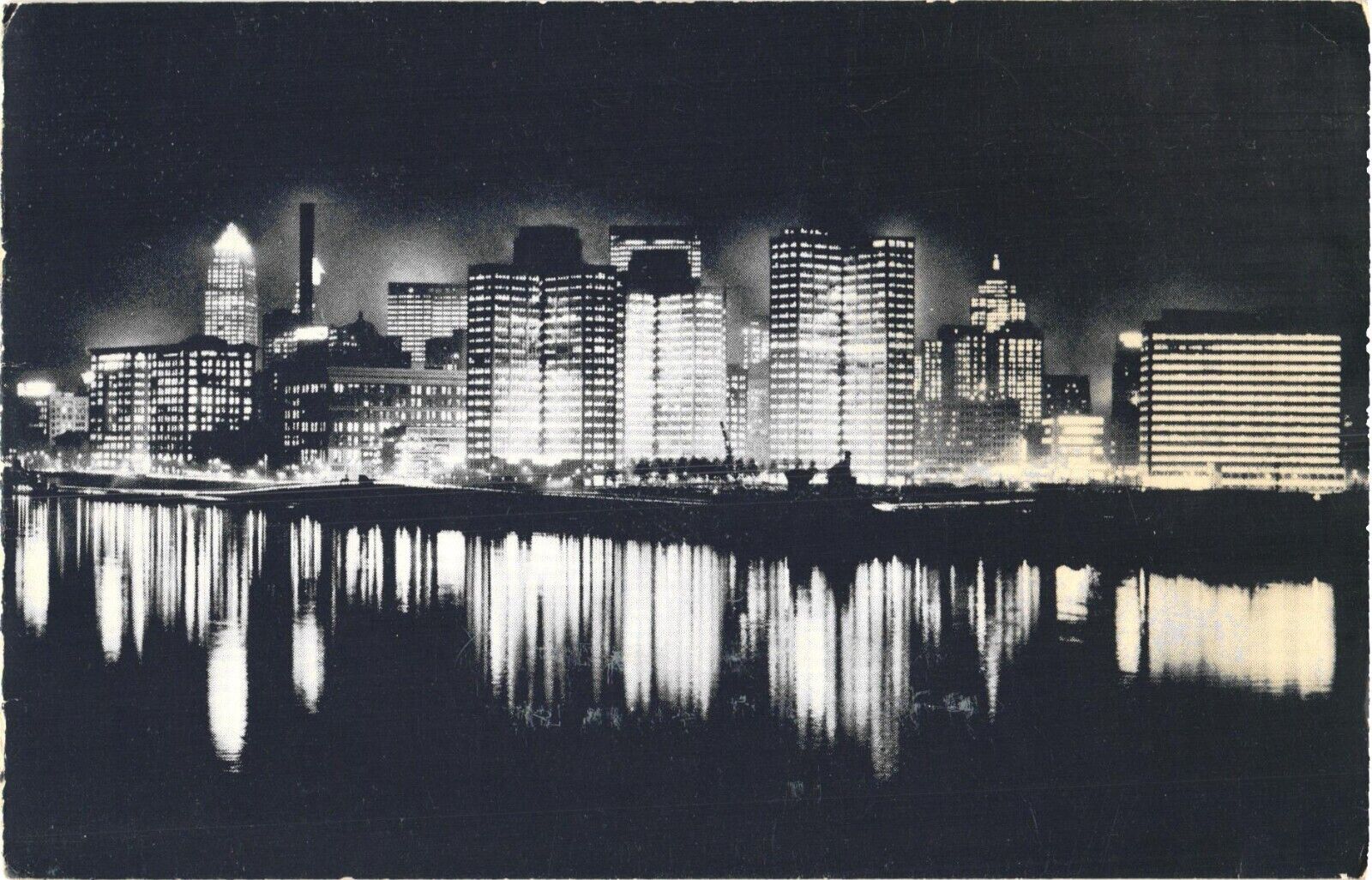 View of Buildings Illuminated at Night, Beautiful Skyline Postcard