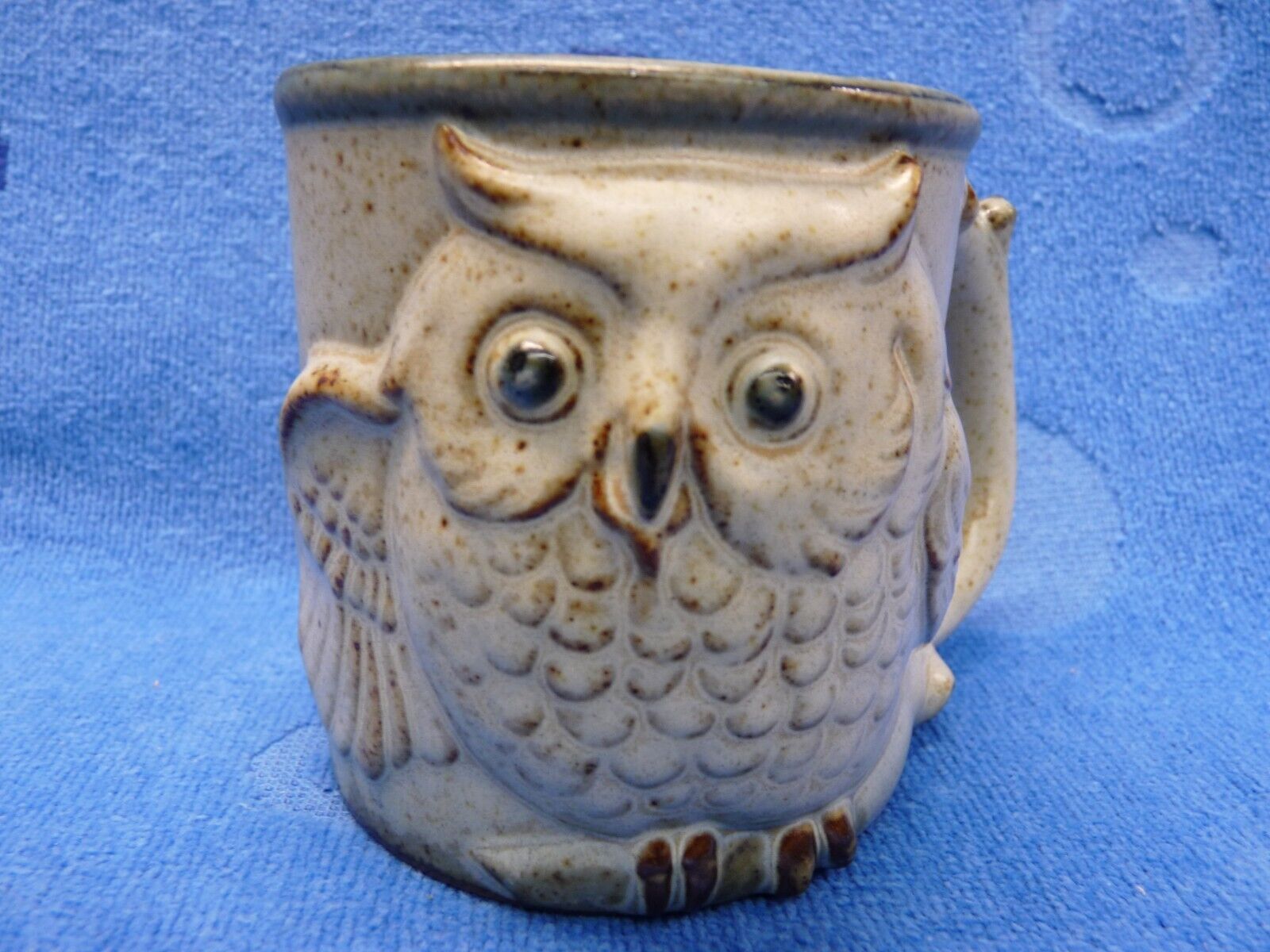 Vintage Gray Brown Stoneware Owl Coffee Tea Mug Cup