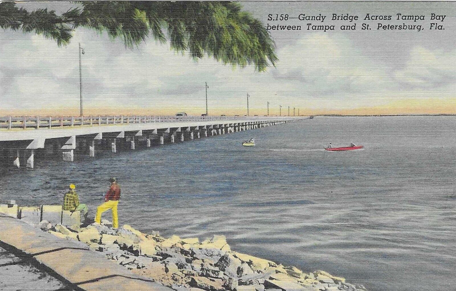 Vintage Florida Linen Postcard Gandy Bridge Across Tampa Bay