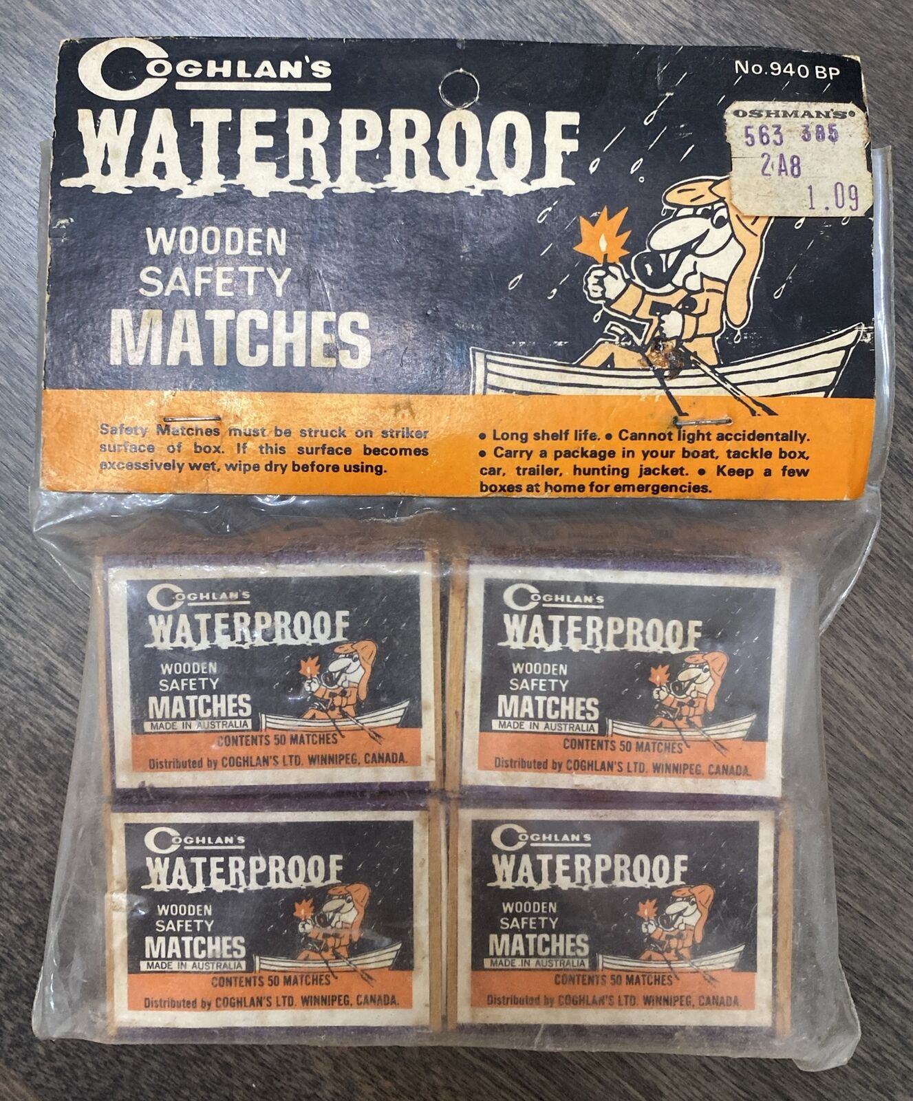 Vintage Pack of 4 Coghlan\'s Waterproof Wooden Safety Matches  Australia Canada