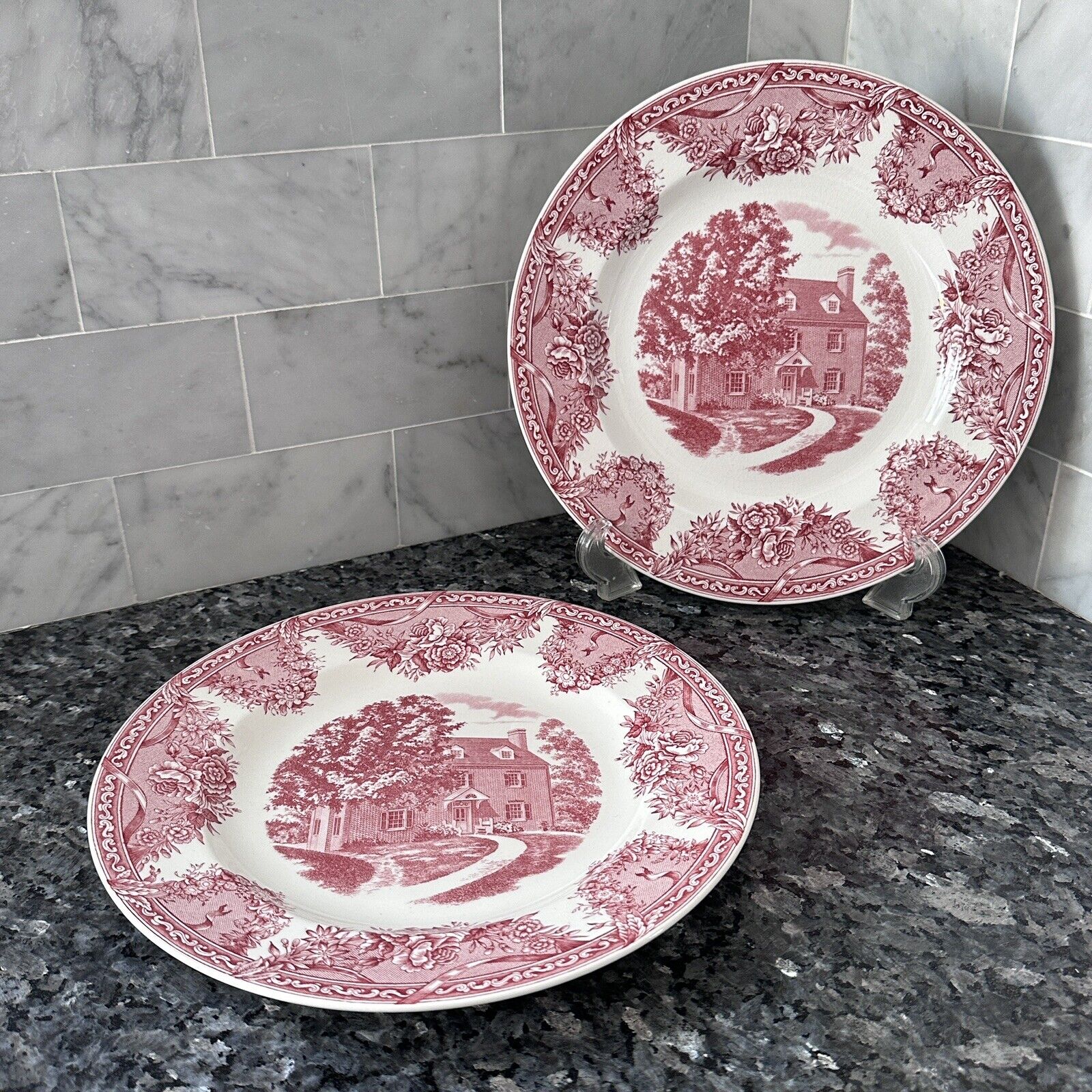 Vintage Wedgwood Plate Salem College NC Lizora Hanes House England Red/Pink