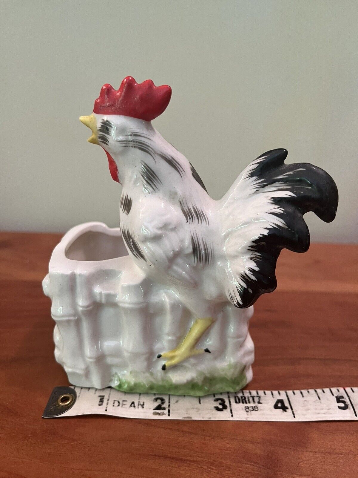 Small Vintage Rooster Chicken Ceramic Planter Glazed Hand-Painted;