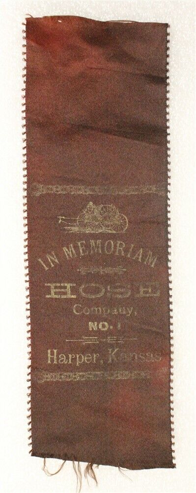 3606 - Fire Department Memoriam Ribbon - Hose Co. 1, Harper, Kansas (c.1880's)