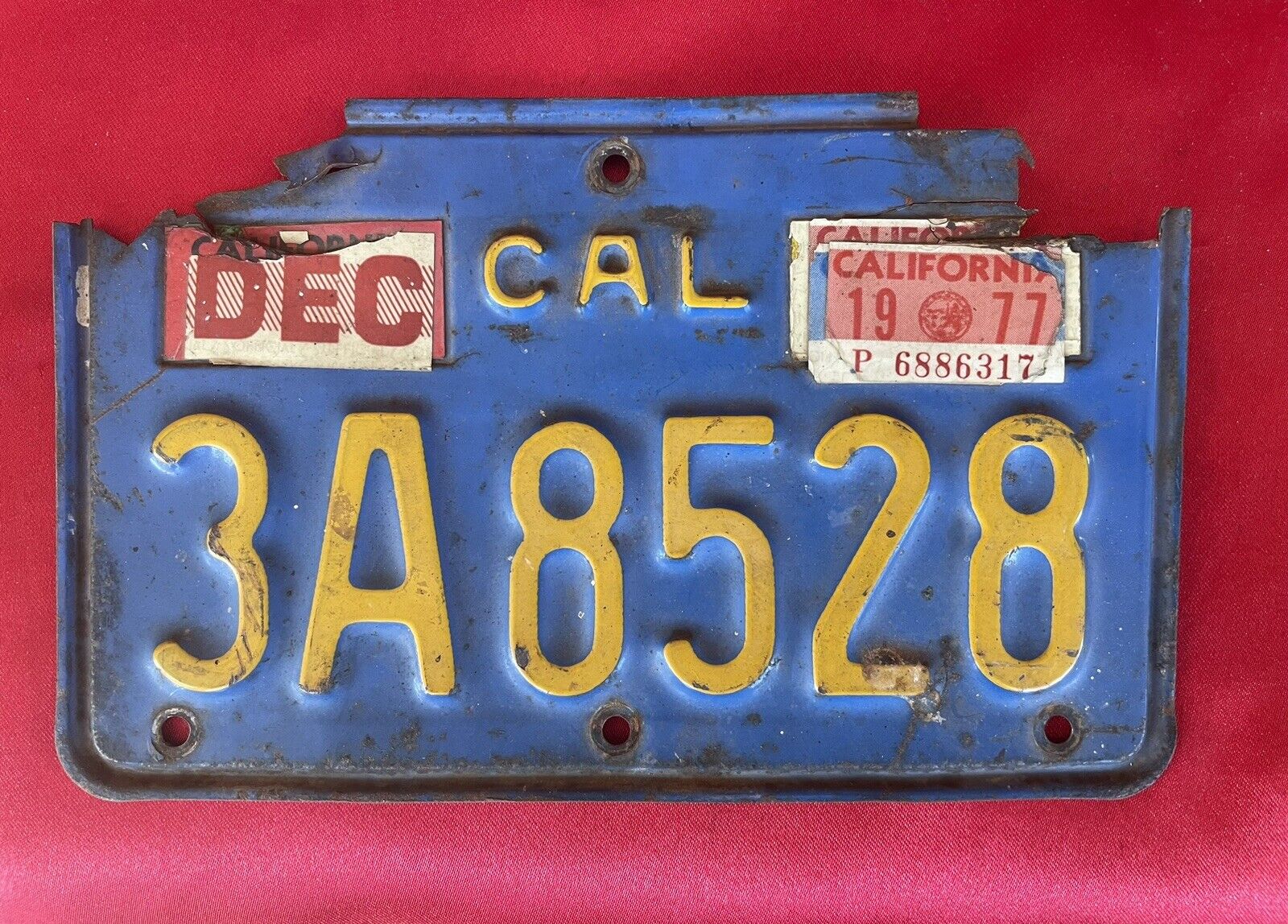 RARE California Blue Motorcycle License Plate 8x5 center CAL 1970 ONLY YEAR