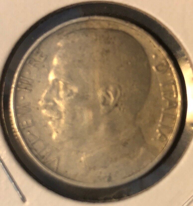 1925R  ITALY  50 Centesimi Nickel Coin  -24MM-Reeded Edge-KM#61.1