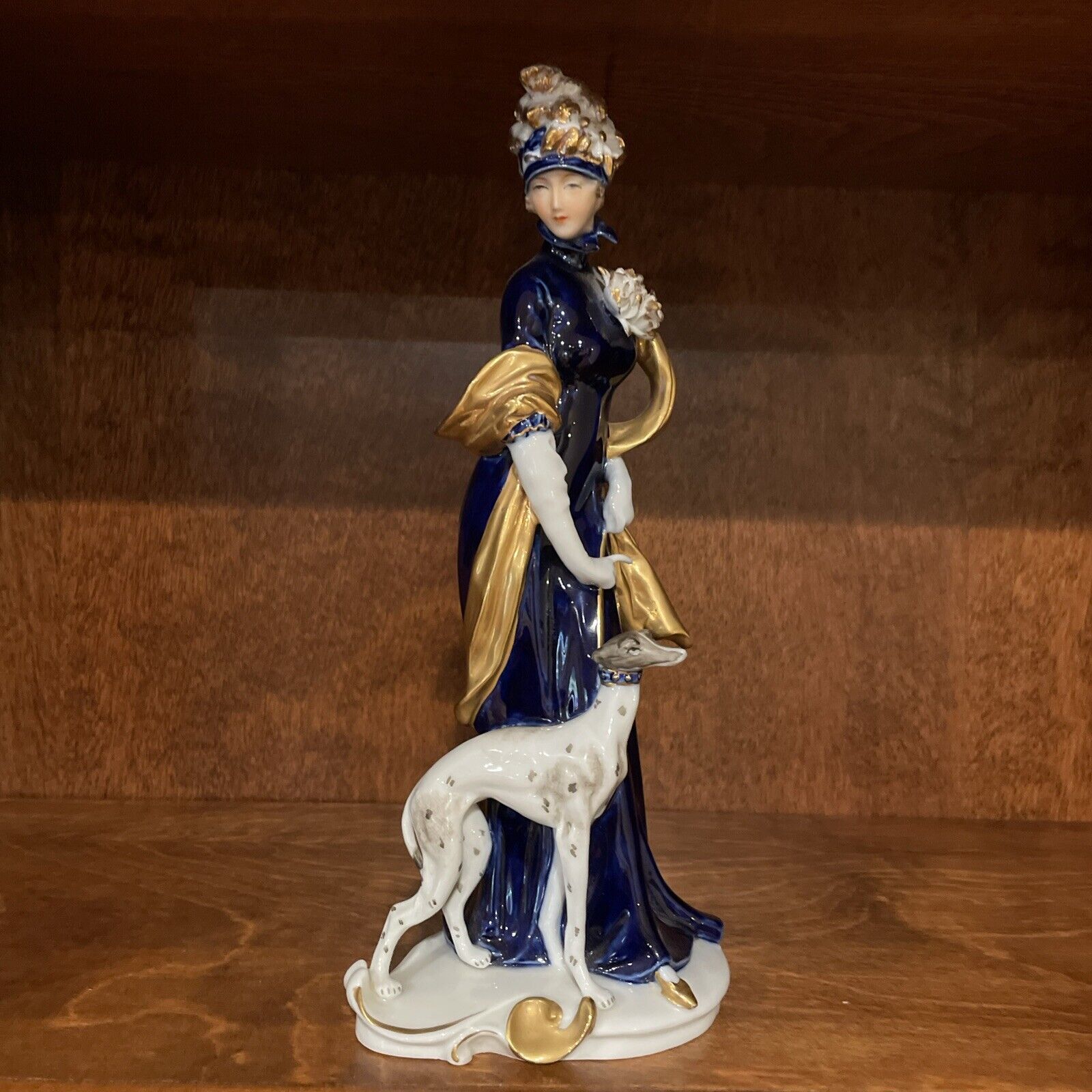 KPM Lady And Whippet Dog Porcelain Figurine