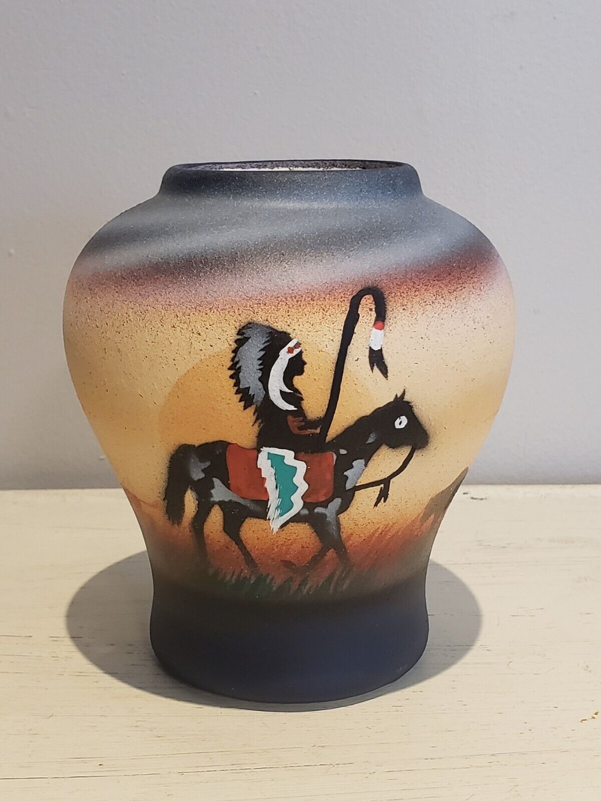 Vintage Hand Painted Navajo Pottery Signed by T. Benally Ceramic Vase 5.5\