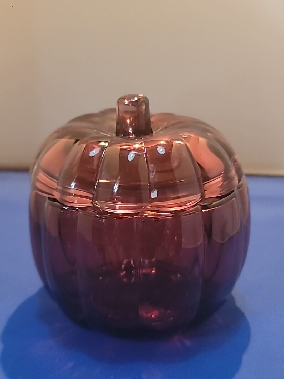 Holiday Lovely Small Amathyst Colored Glass Pumpkin Candy Dish
