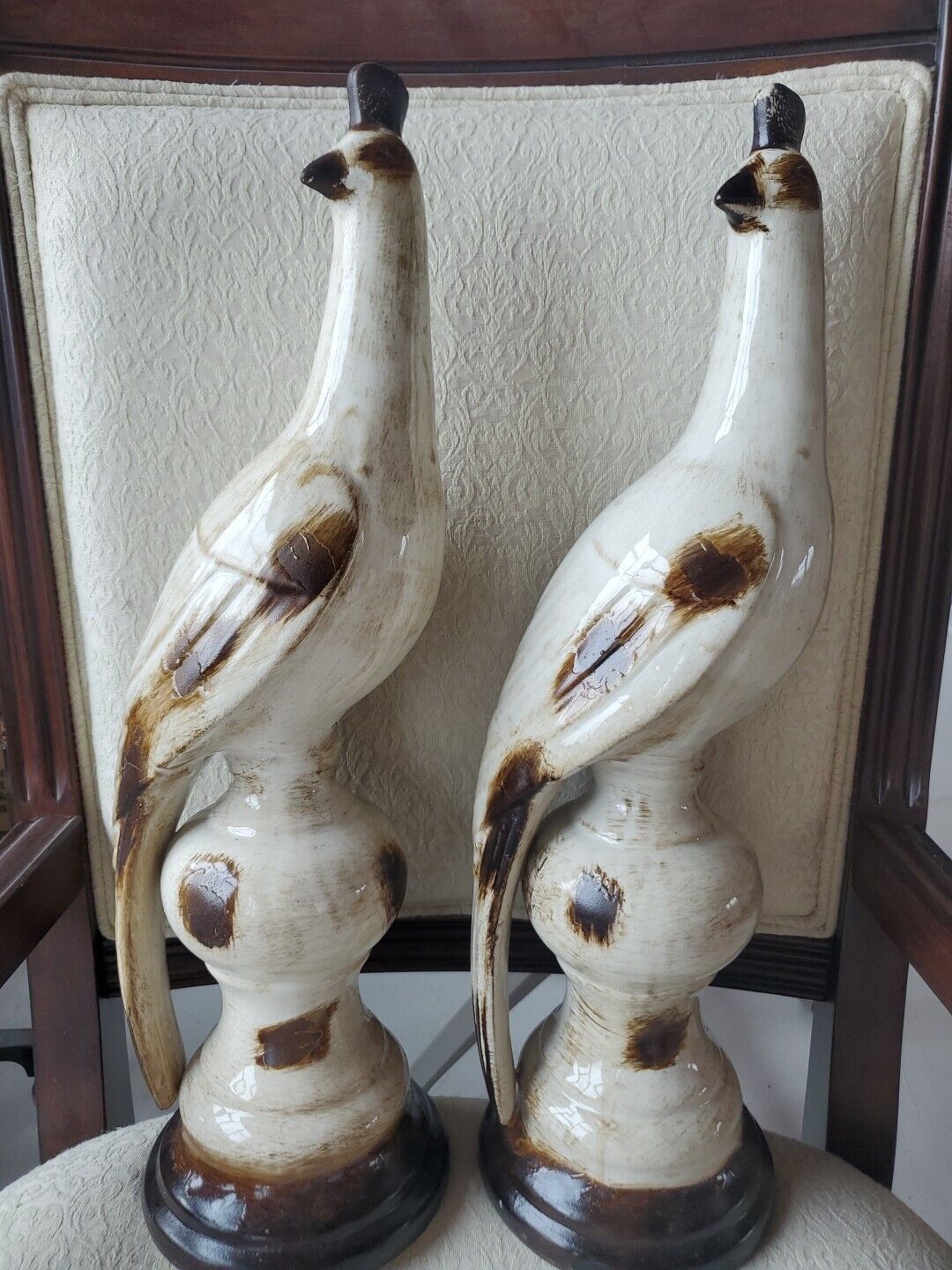 Very Large Tall And Elegant pair of ceramic birds Figurines. Stunning With Drama