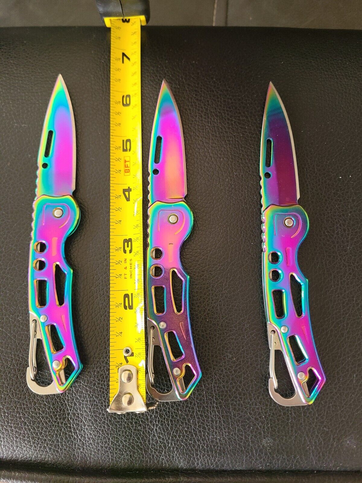 Set/3 Rainbow 6 Inch Pocket Knife With D-Ring Clip