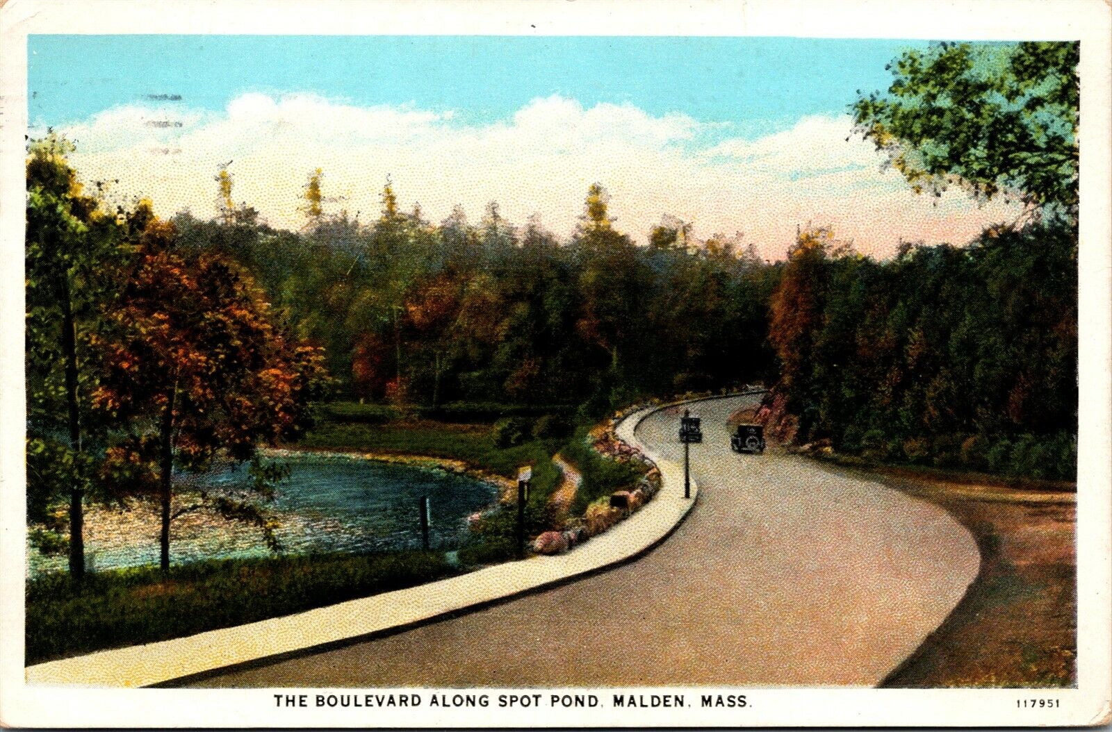 Vtg Malden Massachusetts MA The Boulevard Road Along Spot Pond Old View Postcard
