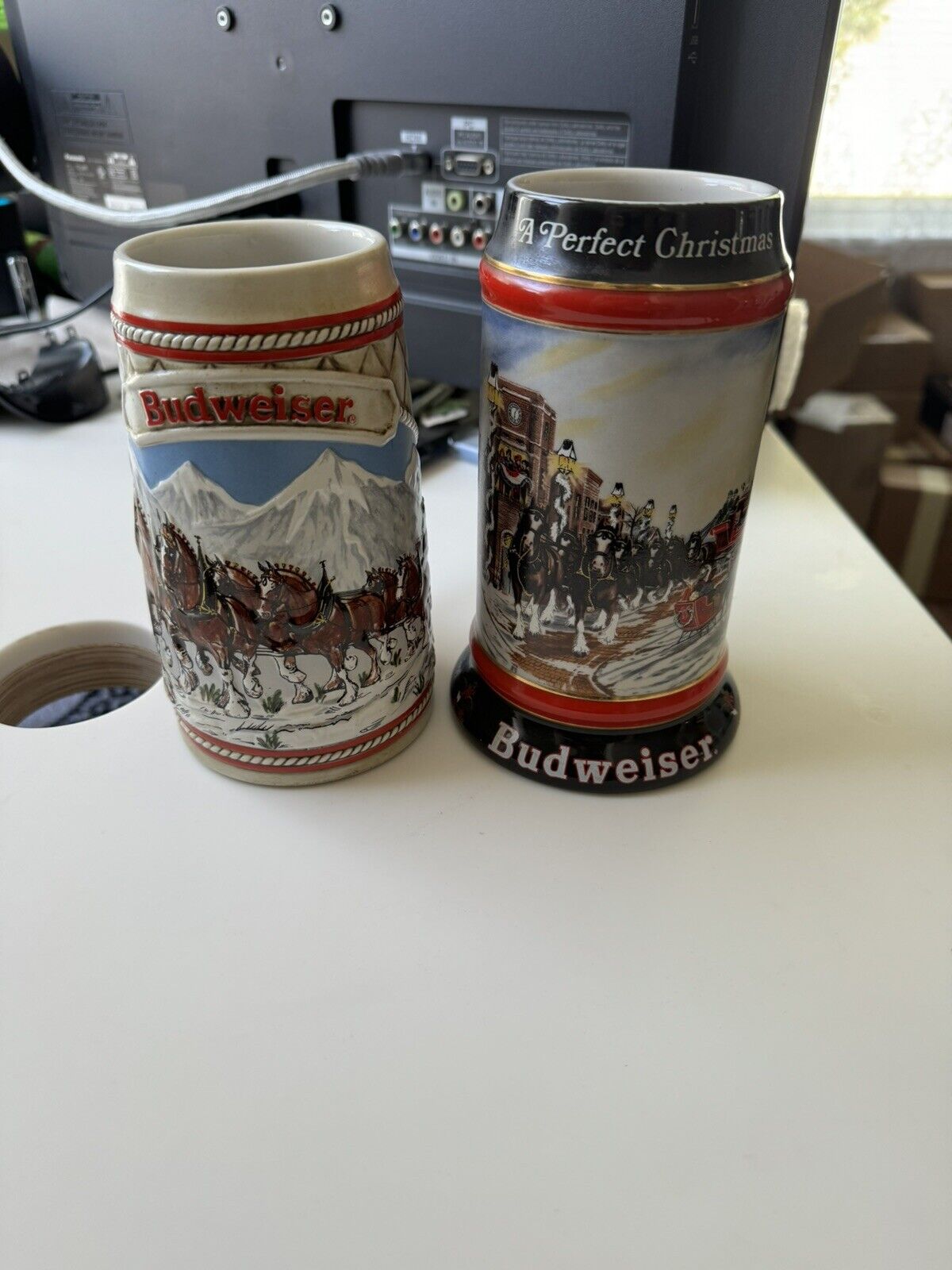 1985 & 1992 Holiday A Series Budweiser Steins