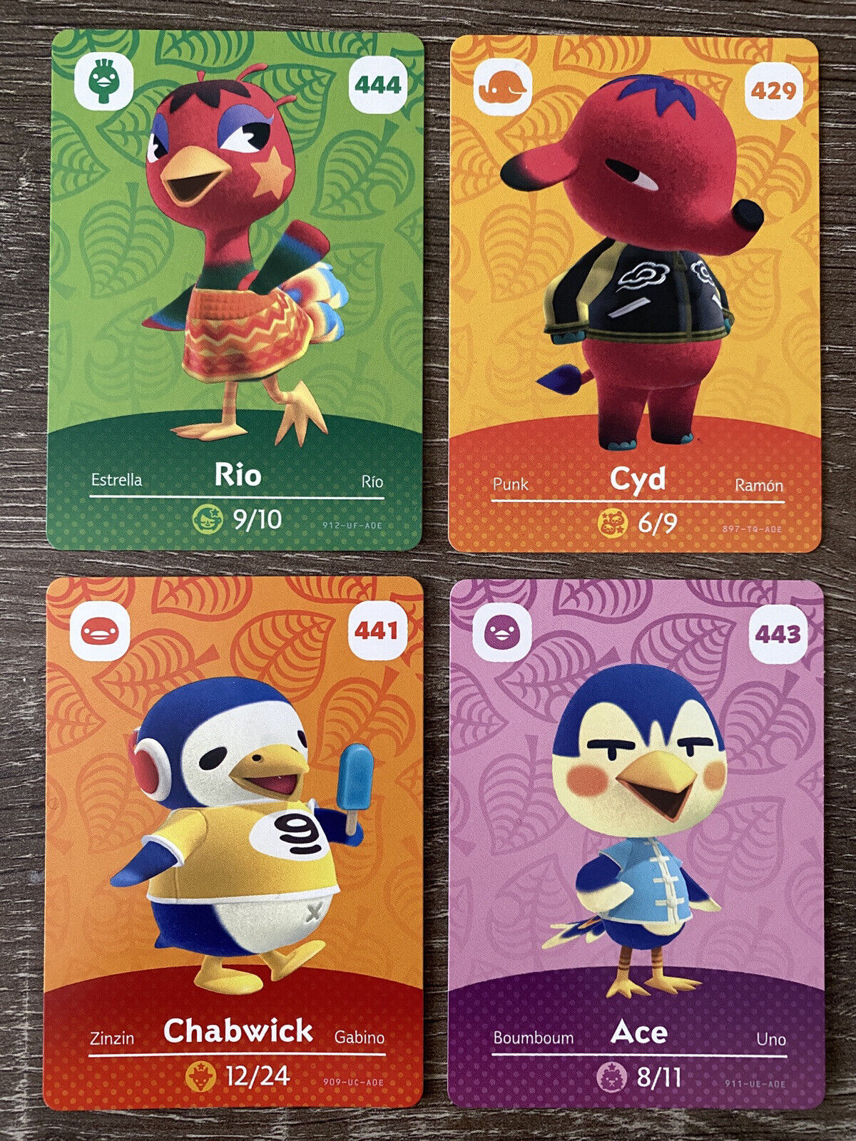 RIO, CYD, CHABWICK & ACE - Animal Crossing ACNH Amiibo CARD LOT - UNSCANNED