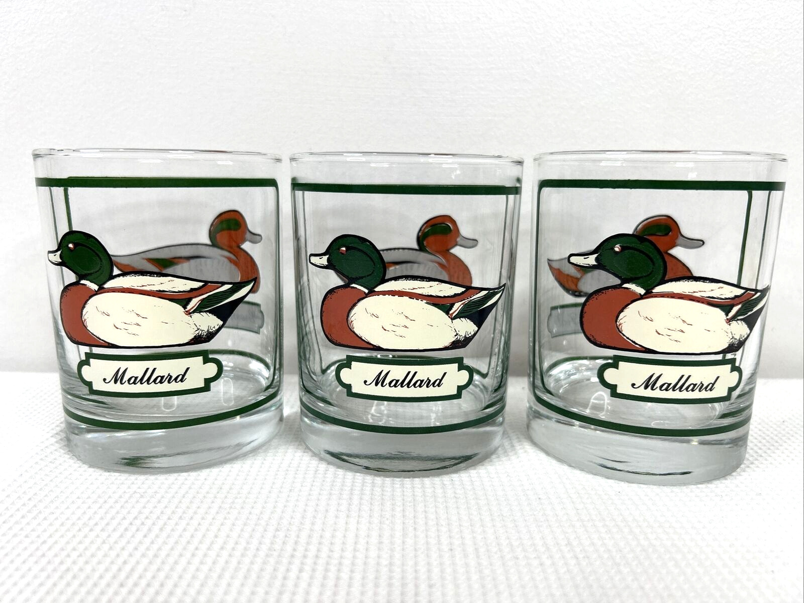 3 Georges Briard Mallard & Green Winged Teal Duck Glasses Whiskey Rocks EUC