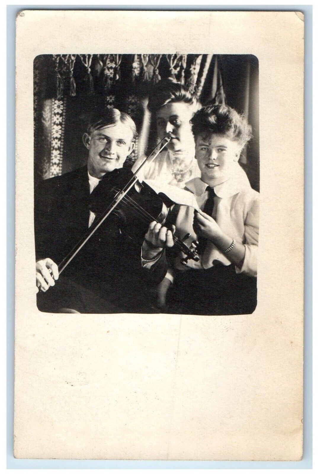 1907 Iowa Violinist Lake Mills IA RPPC Photo Posted Antique Postcard