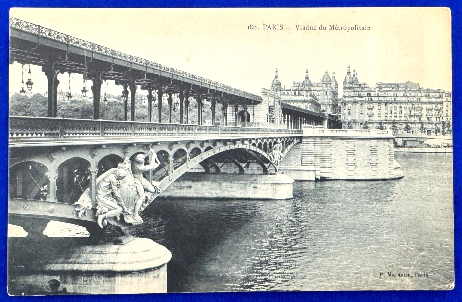 Antique 1918 B&W Metropolitan Viaduct Paris France Postcard World War I WWI