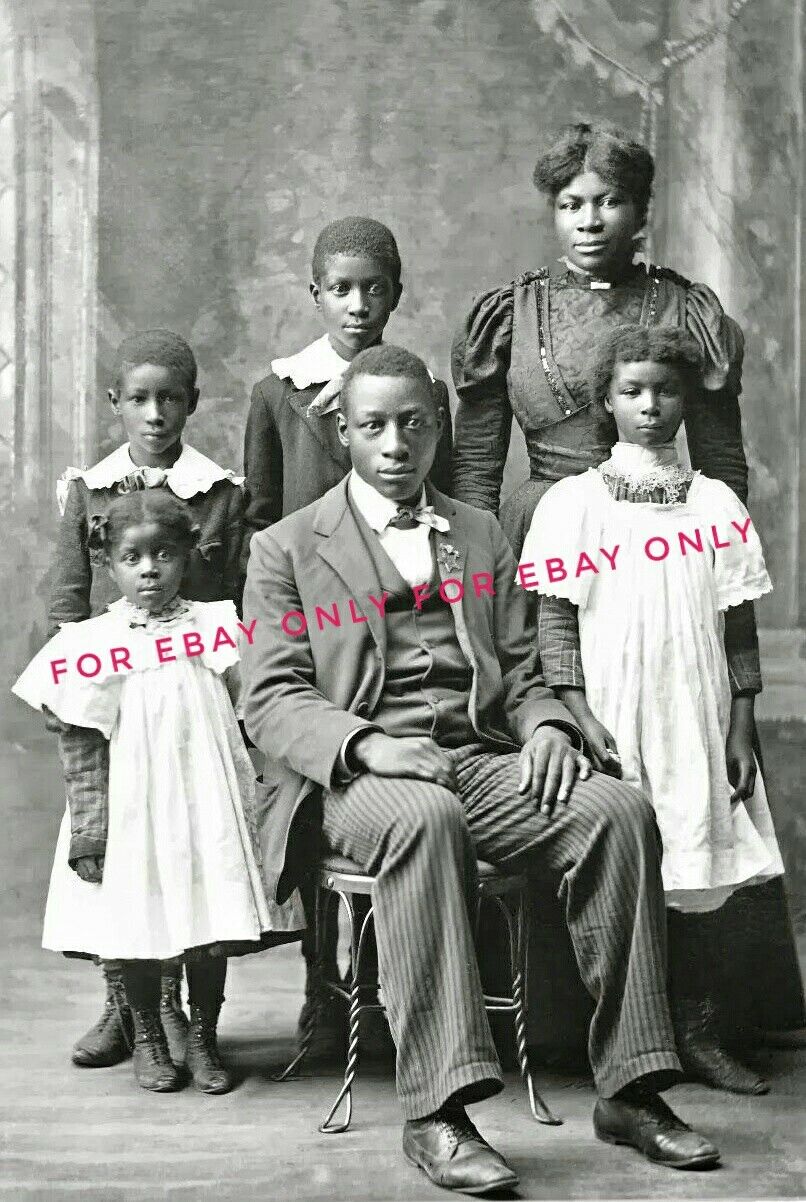 Vintage Old 1900\'s Photo reprint of African American Family Man Woman Girls Boys