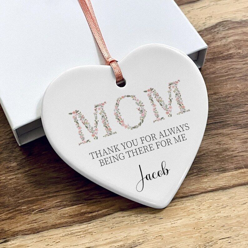 Personalized Mother's Day Ornament, Happy Mother's Day Ceramic Heart Ornament
