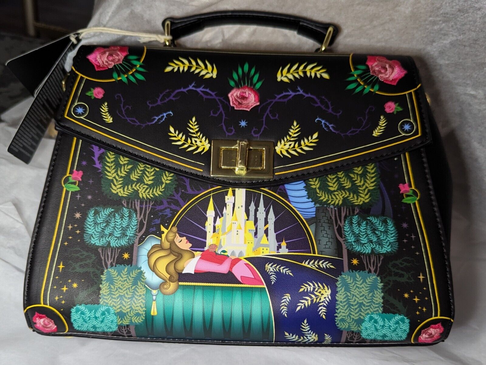 Loungefly Disney Sleeping Beauty Aurora Folkart Handbag  W/ Shoulder  Strap NW T