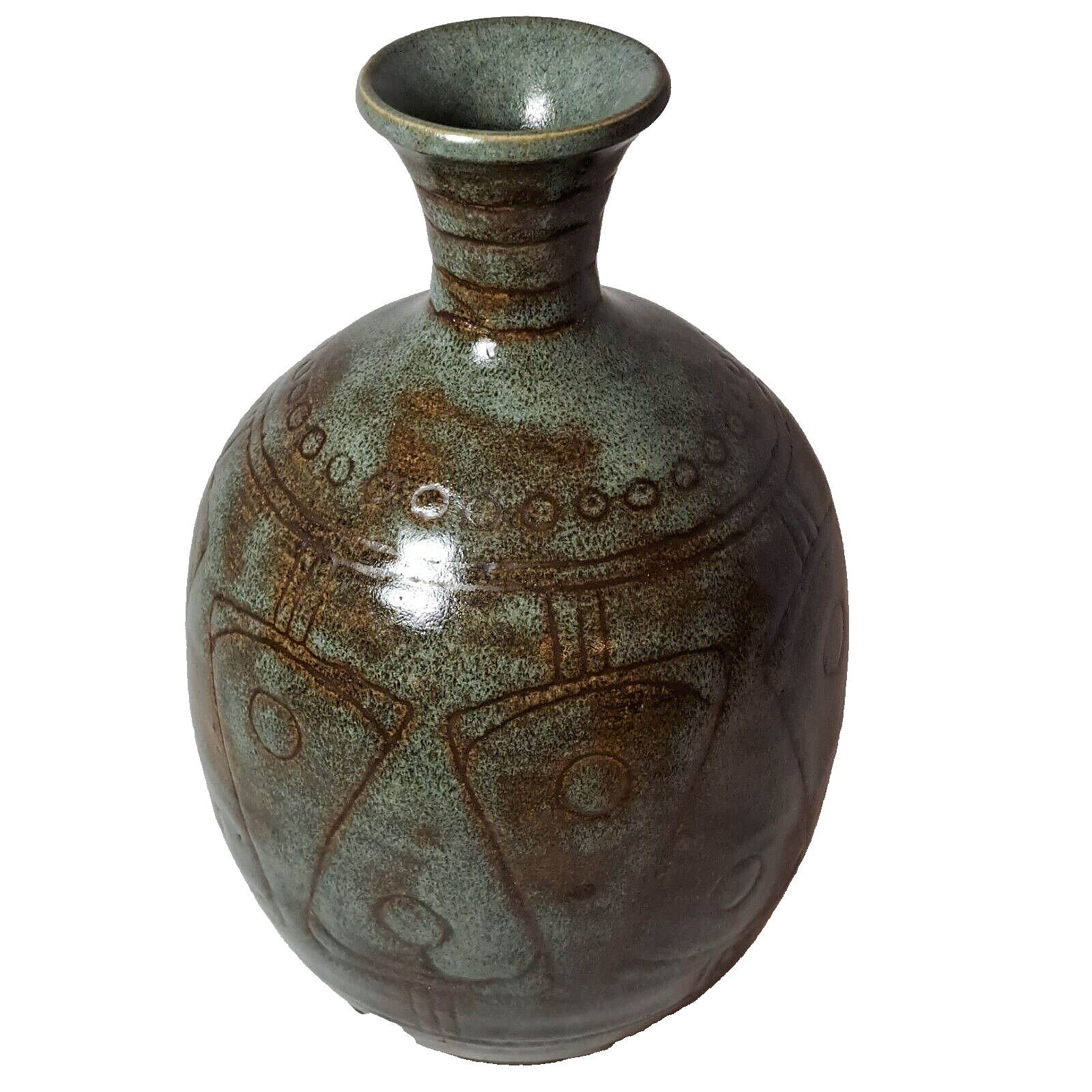 Vintage Jay Cryderman (signed) Pottery Vase Blueish Green Brown Colors 5.5''x9''