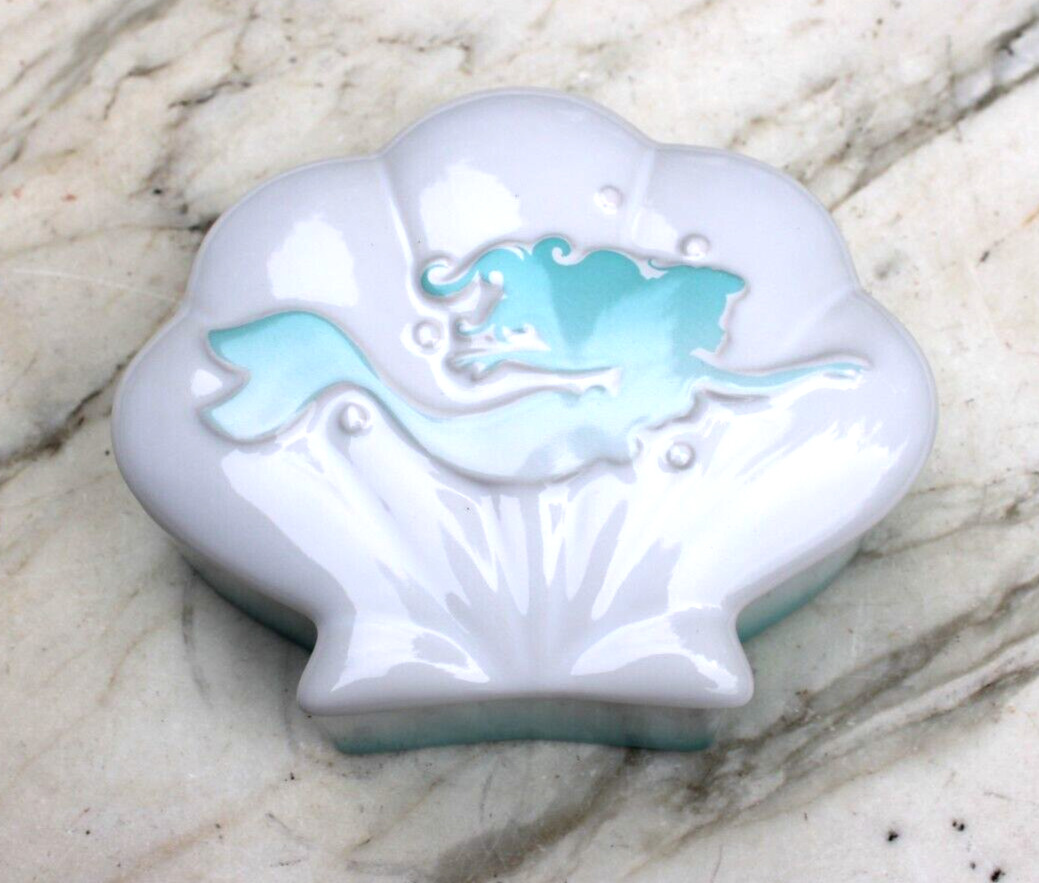Little Mermaid Ariel Shell Ceramic Jewelry Trinket Porcelain Keepsake Box Ombre
