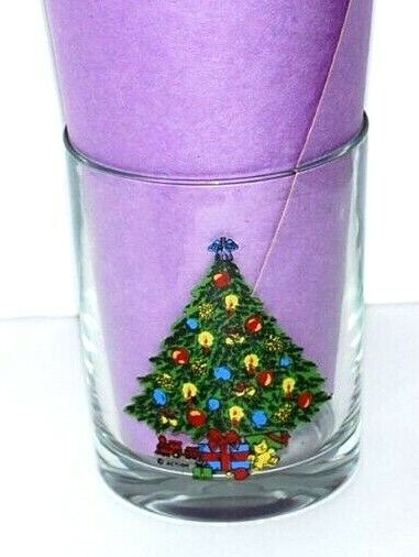 Vtg Action Industries Christmas Tree Old Fashioned Bar Tumbler 
