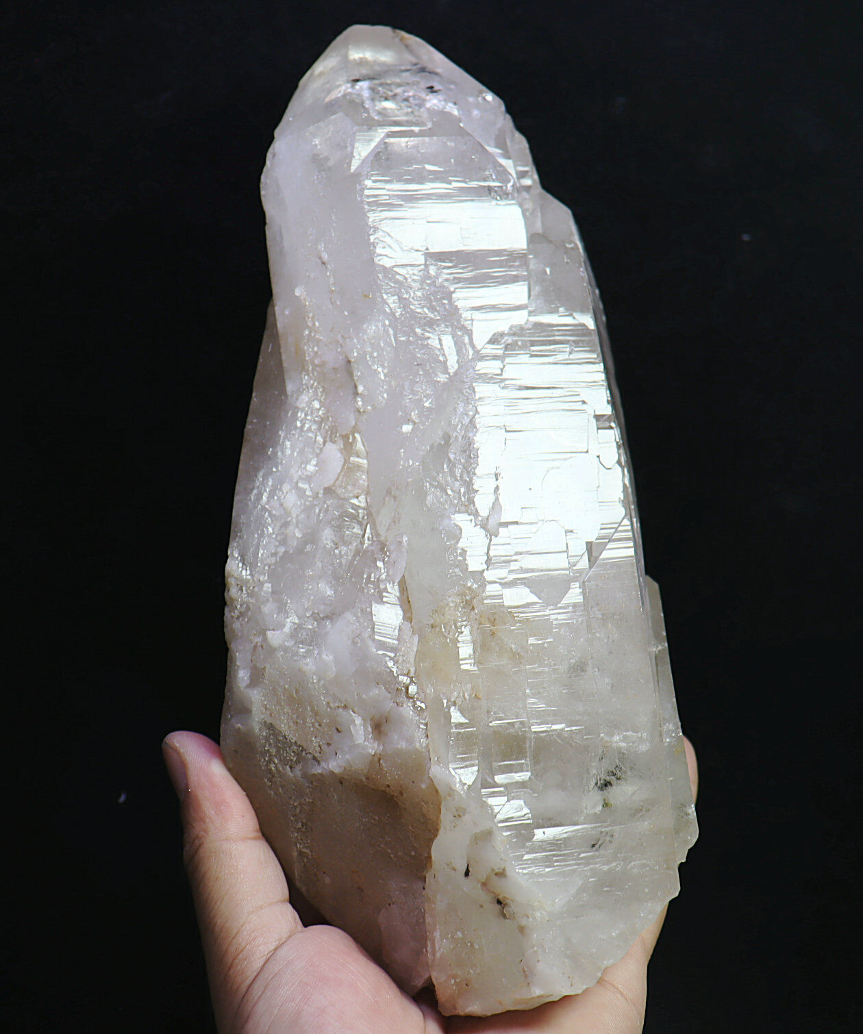 4.94lb Natural Skeleton Quartz Crystal Wand Point & Tourmaline Mineral Specimen