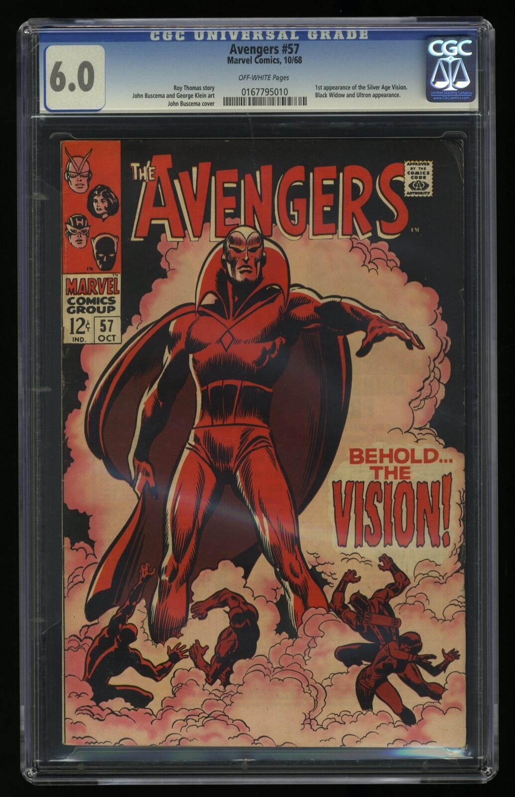 Avengers #57 CGC FN 6.0 Off White 1st Appearance Vision Buscema Cover