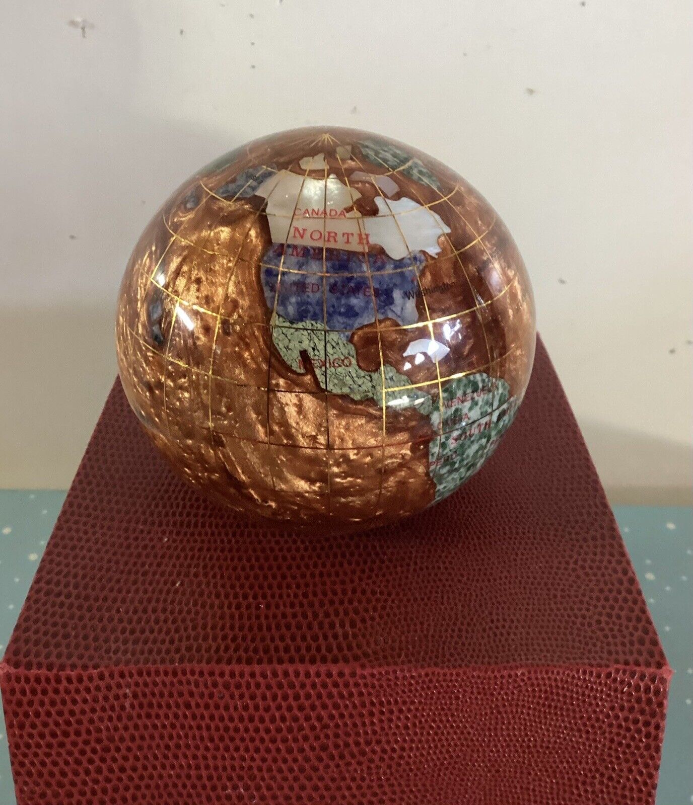 Copper Art Gemstone Globe Desk 3\