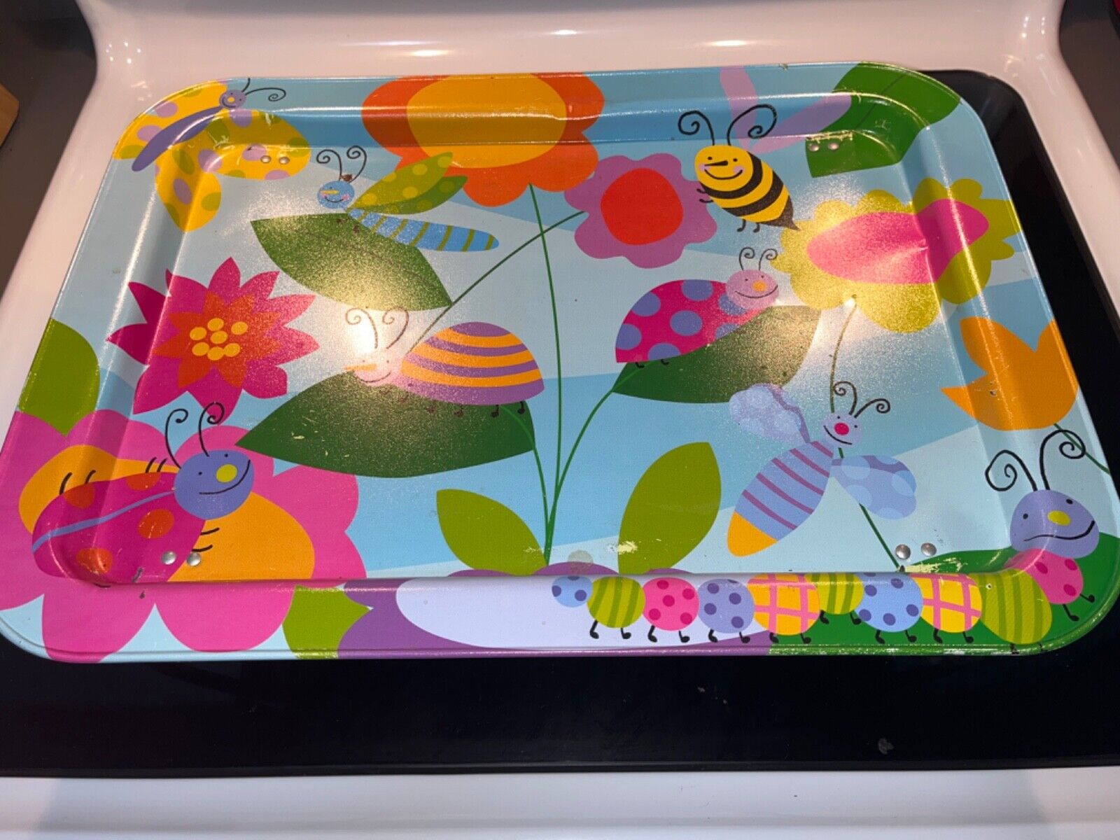 1980s-1990s, vintage, child kid family friendly, metal tv tray, used 