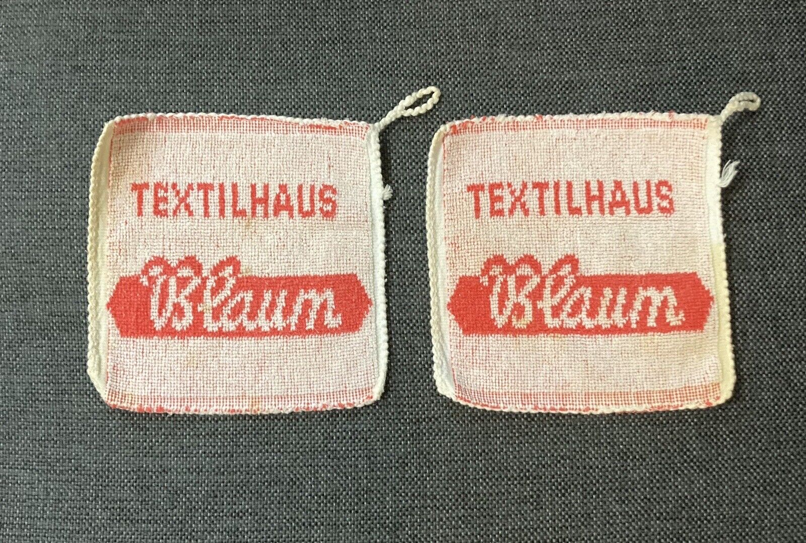 Vintage German Advertising Crochet Potholders Textilhaus Blaum Lot Of 2