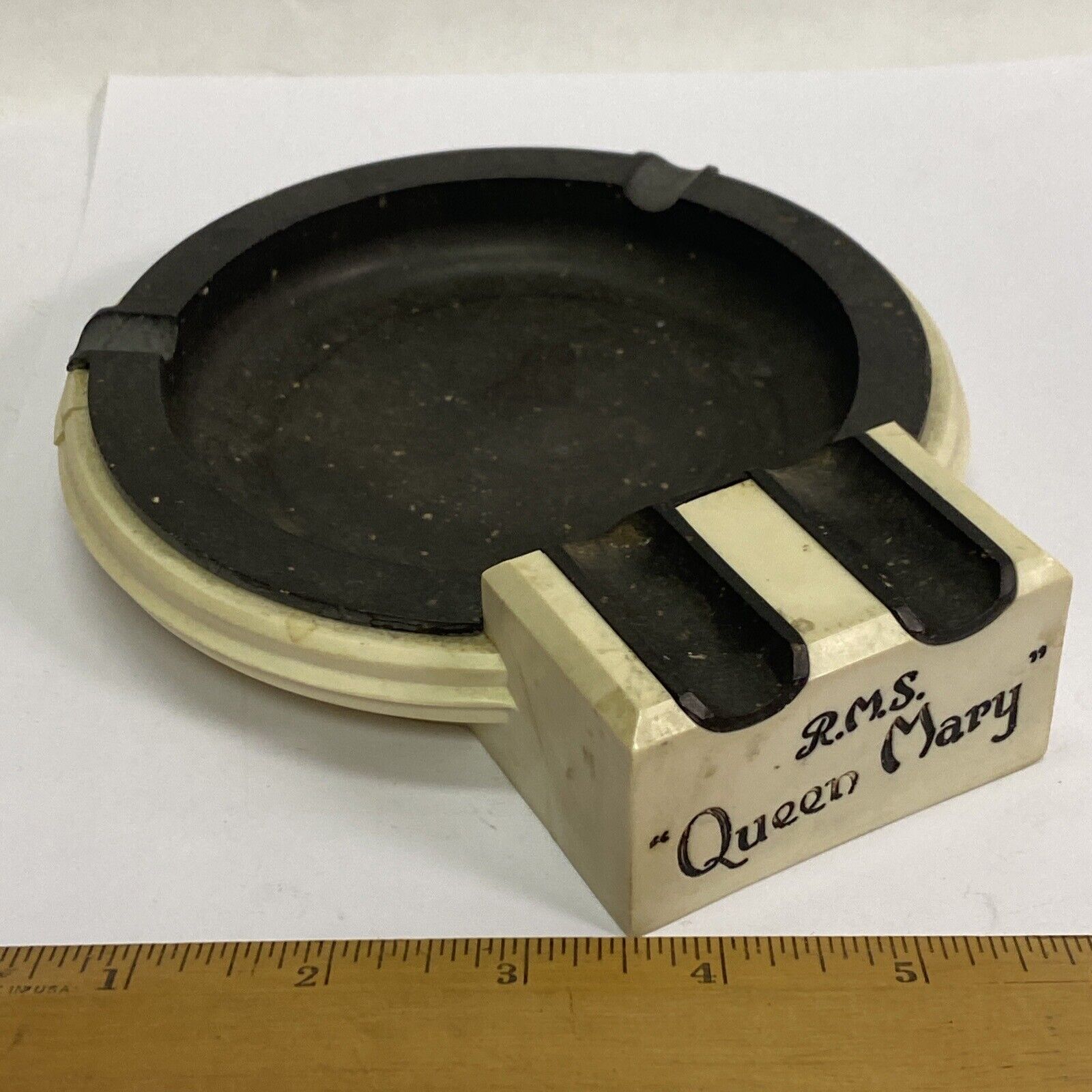 ORIG VINTAGE CUNARD WHITE STAR OCEAN LINER RMS QUEEN MARY CABIN DECK ASHTRAY 