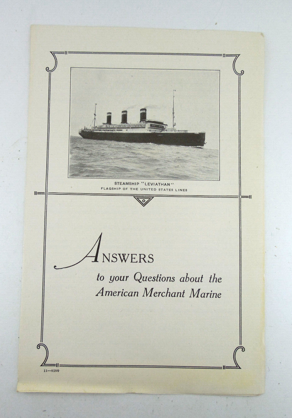 1927 Leviathan Steamship United States Line Ocean Liner Answers Merchant Marine