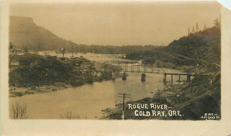 c1910 Gold Ray Dam Medford Oregon Rogue River Truss Girder Bridge RPPC Postcard