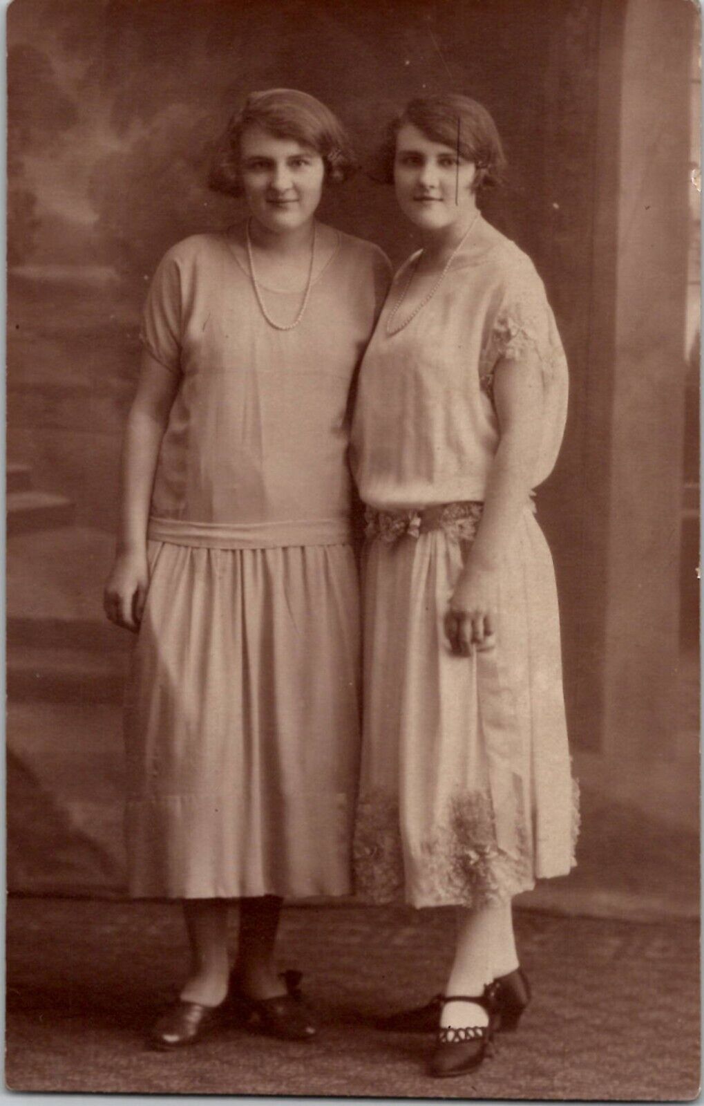 Polish Slavic Sisters Flapper Girl Portrait Vintage RPPC Real Photo Postcard