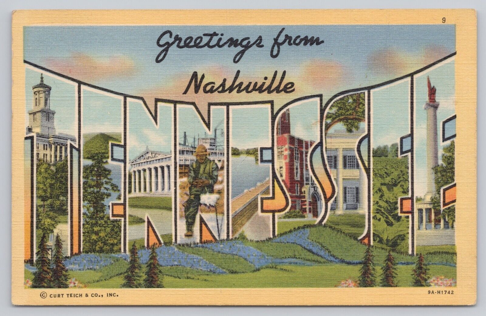Nashville Tennessee, Large Letter Greetings, Vintage Postcard