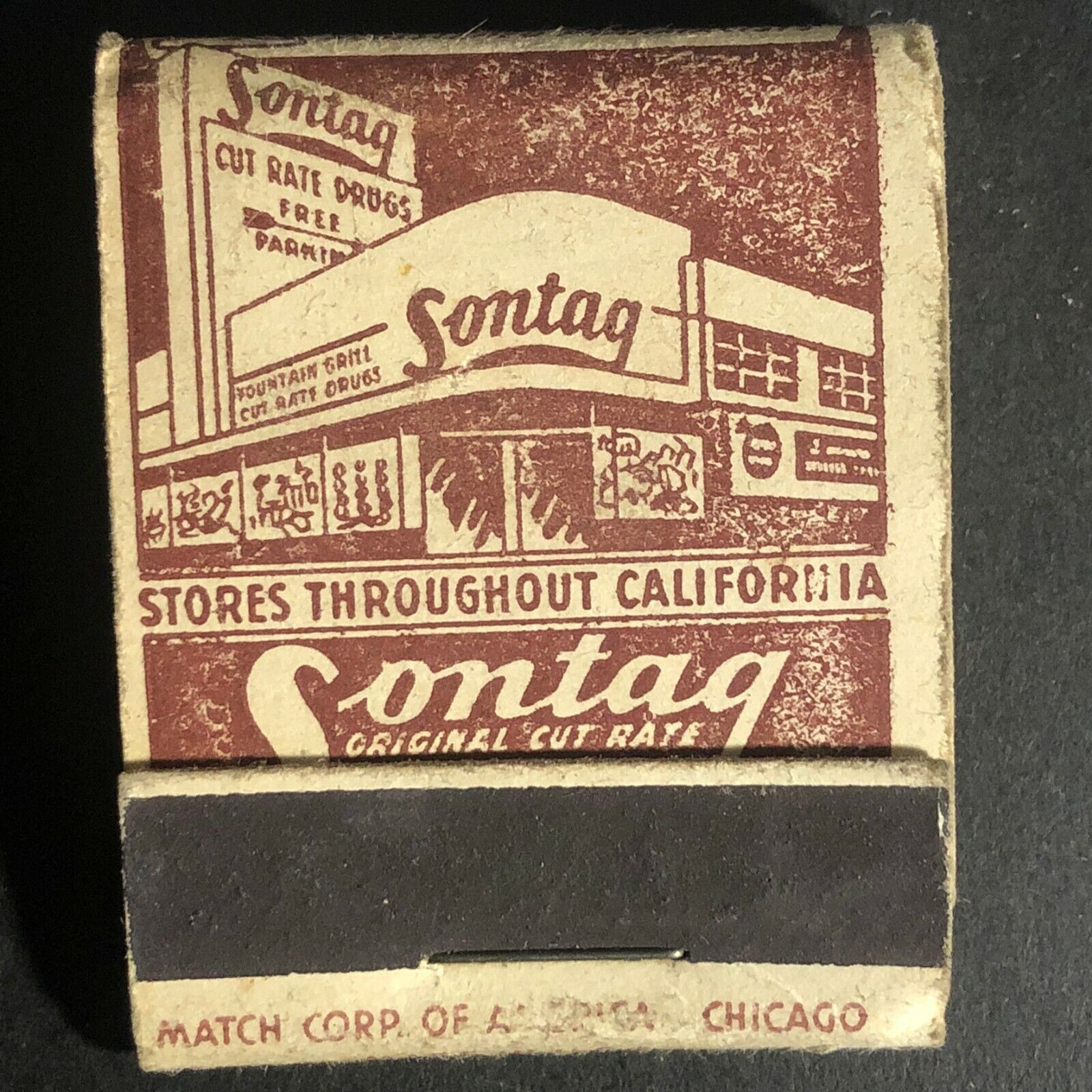 Scarce c1940's Full Matchbook Sontag Cut Rate Drugs Campus Make-up New Sponge-on