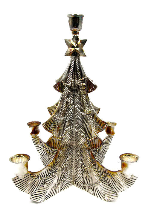 Godinger Holiday Collection Silver Plated Christmas Tree 5 Light Candle Holder