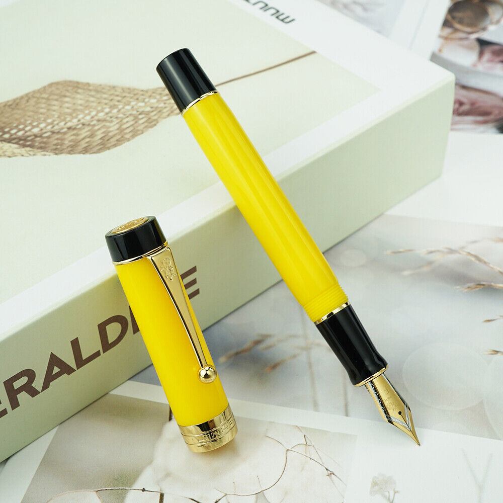Yellow Jinhao 100 Centennial Resin Fountain Pen EF/F/M Bent Nib Writing Gift Pen