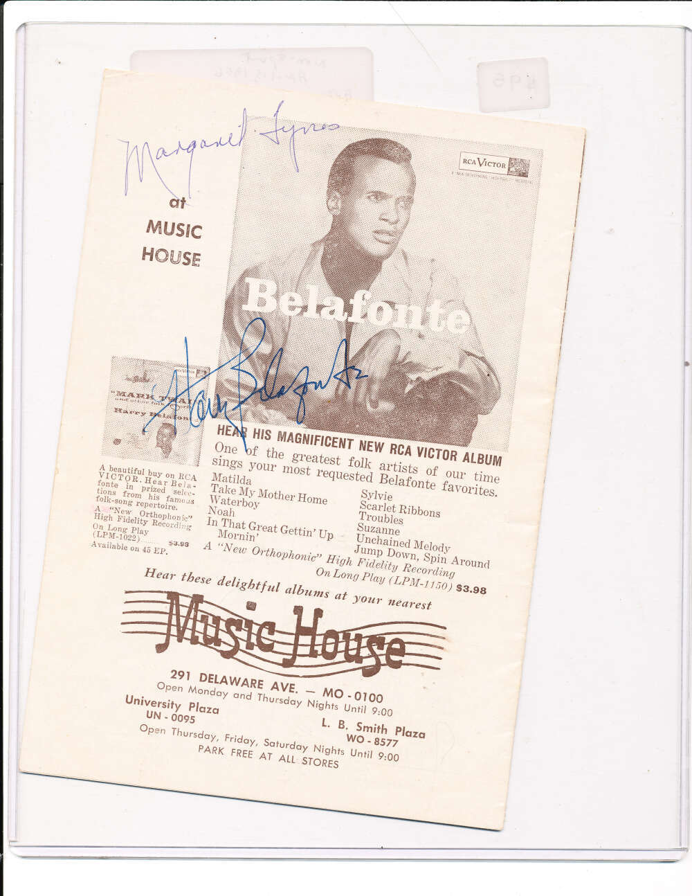 Harry Belafonte Signed 1956 concert program bxs