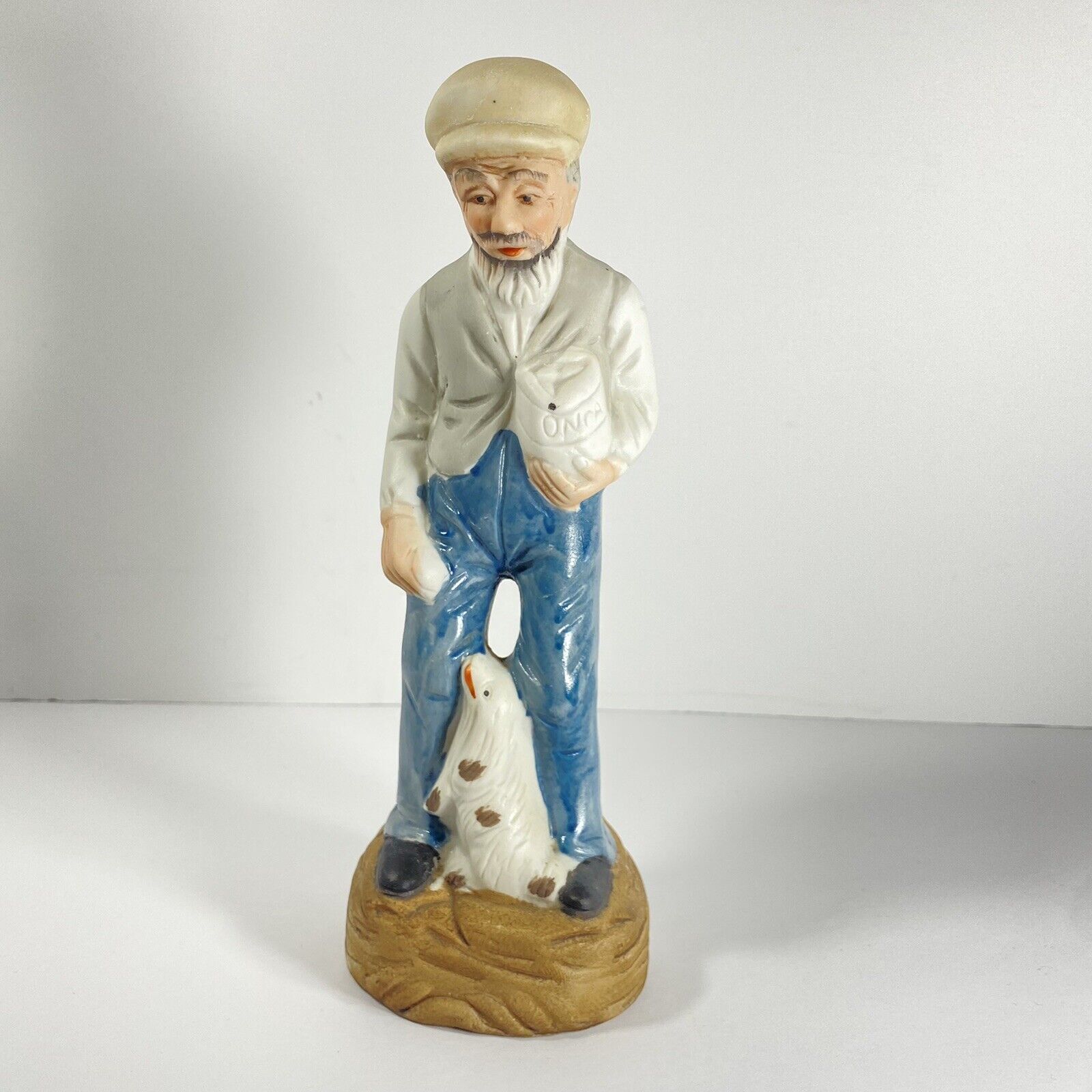 Vintage The Marquise Collection Old Man With Dog Figurine Blue 8 1/2” Tall