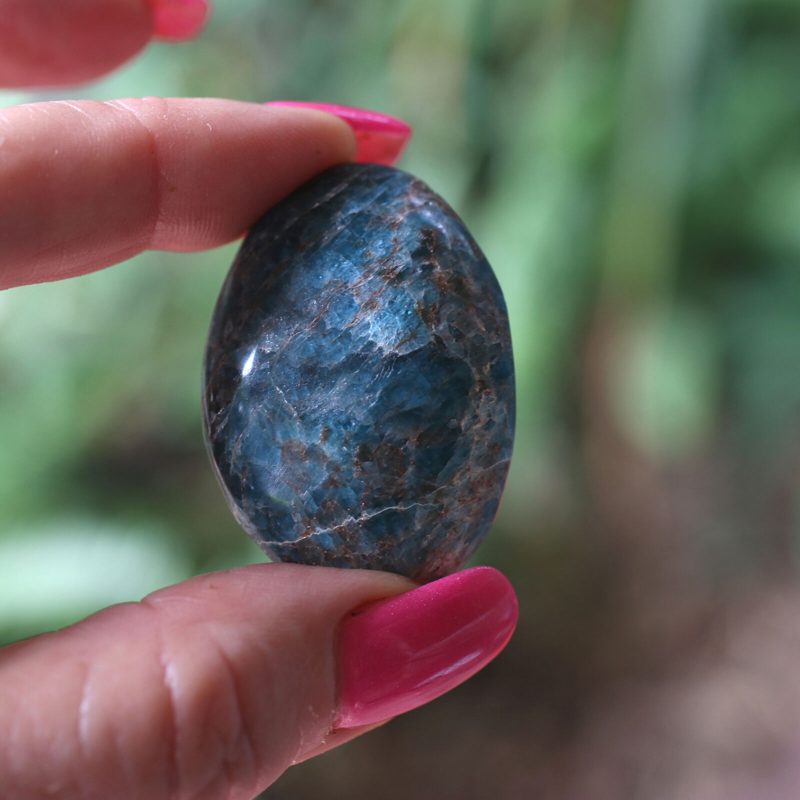 Apatite A+ Natural Blue Gallet LARGE 38g Polished Palm Stone 1.75 Inch #23