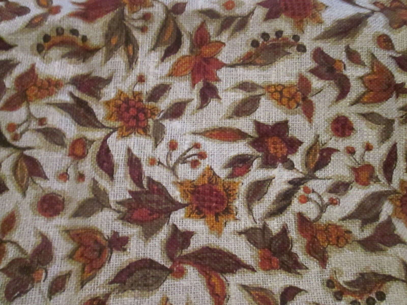 Vintage Fabric Burlap Print 2 3/8 Yards 48” Brown Orange Rust Olive Green