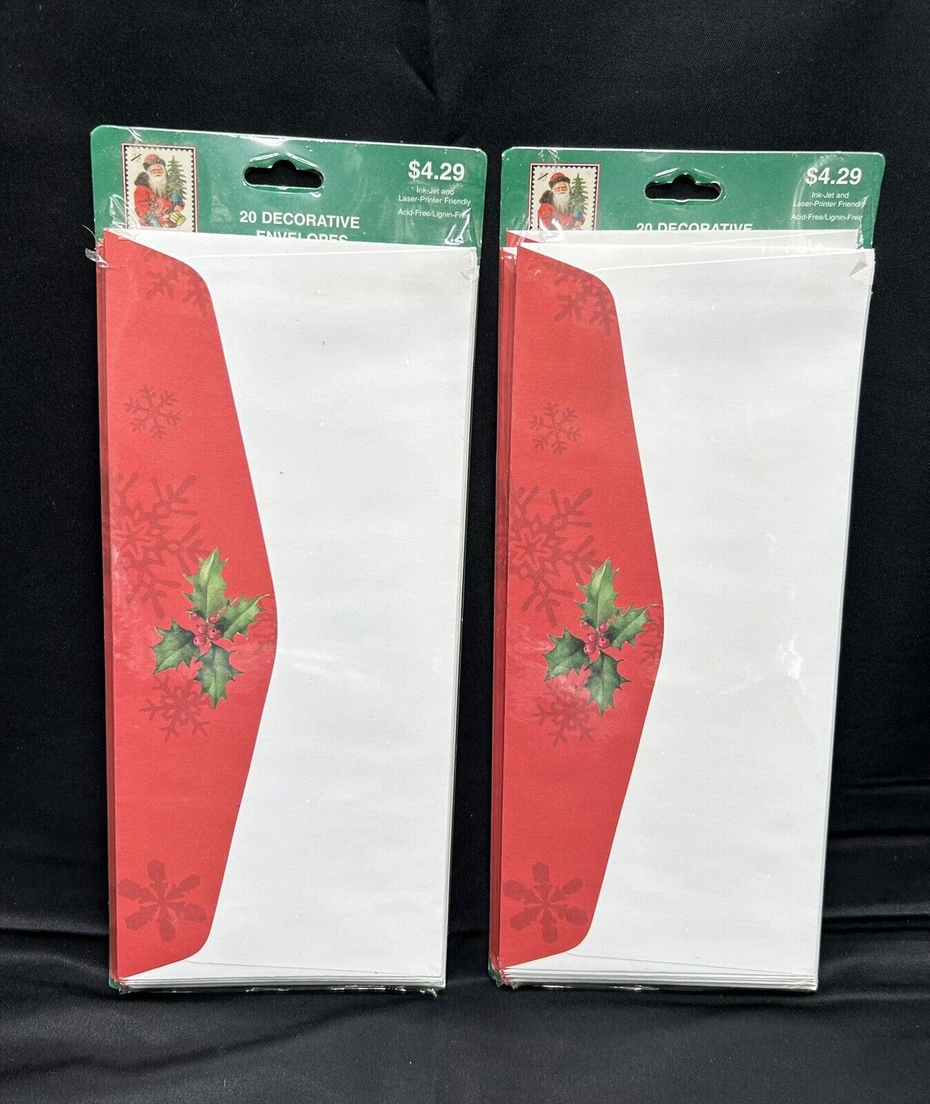 Vintage Hallmark Envelope Lot- 2 Pks of 20 Decorative Holly Envelopes (2001)