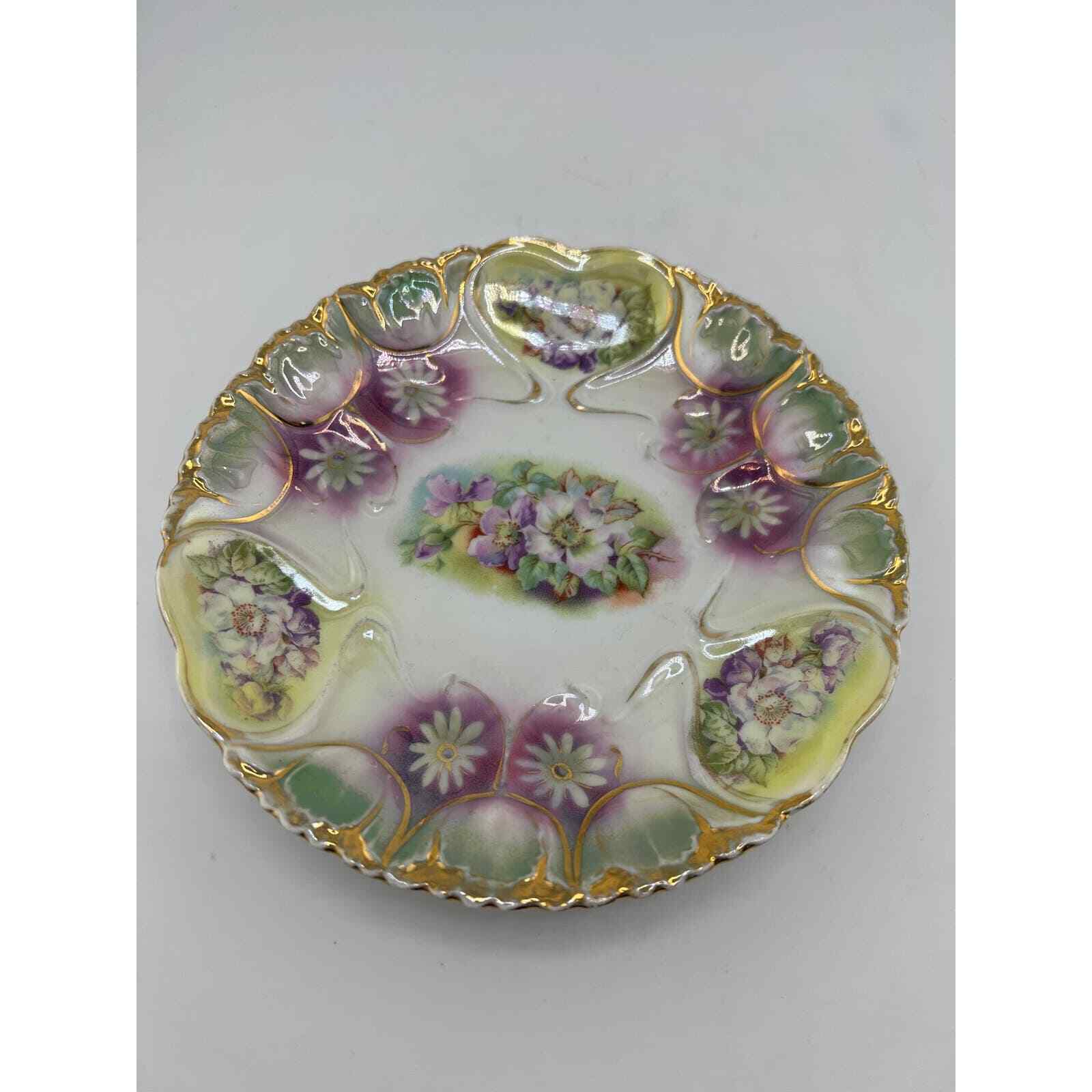 Prussia Floral Plate Unmarked Antique Gold Purple