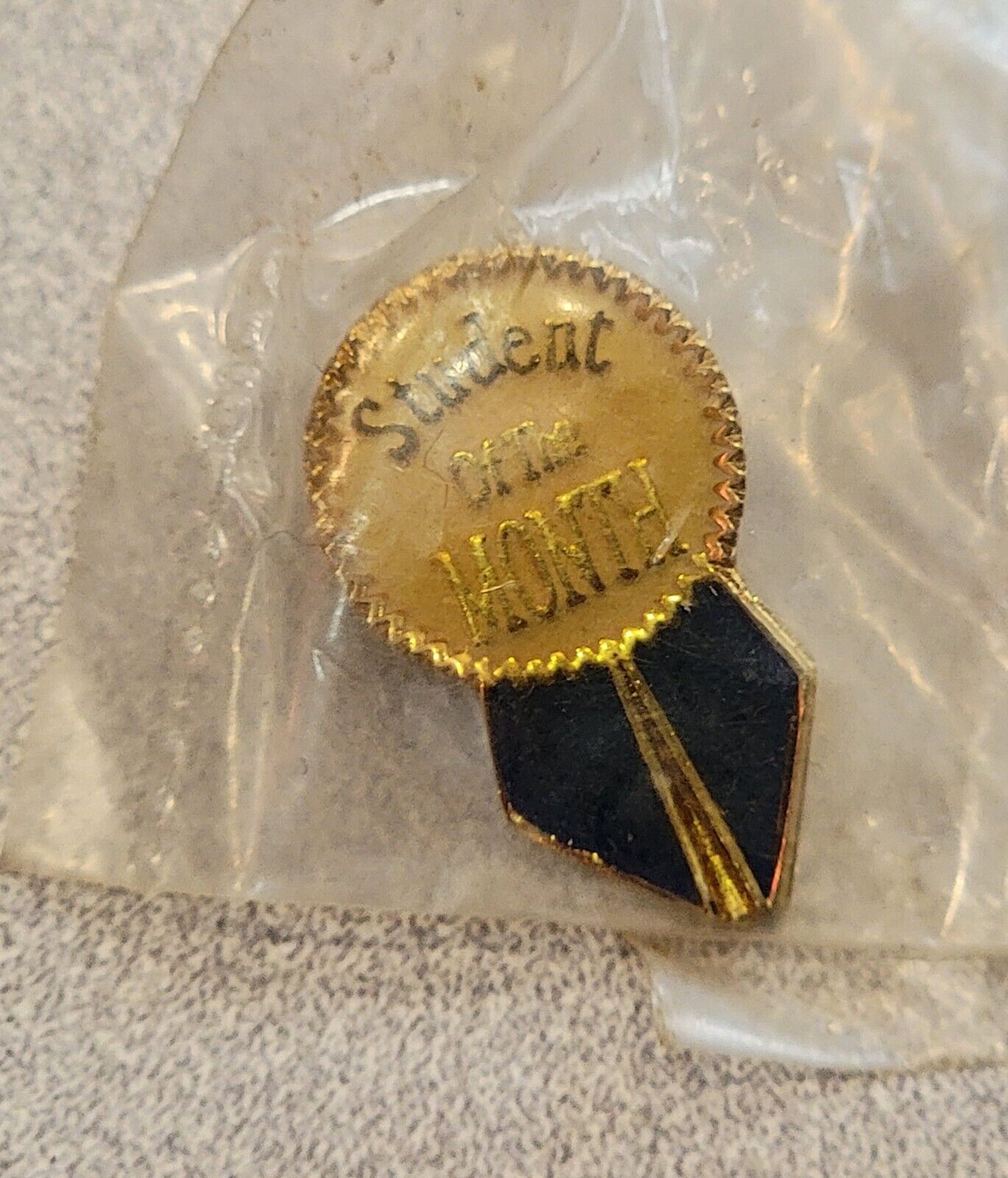 Vintage Pin Enamel Student Of The Month Blue Ribbon 1980s Pinback Lapel Pin