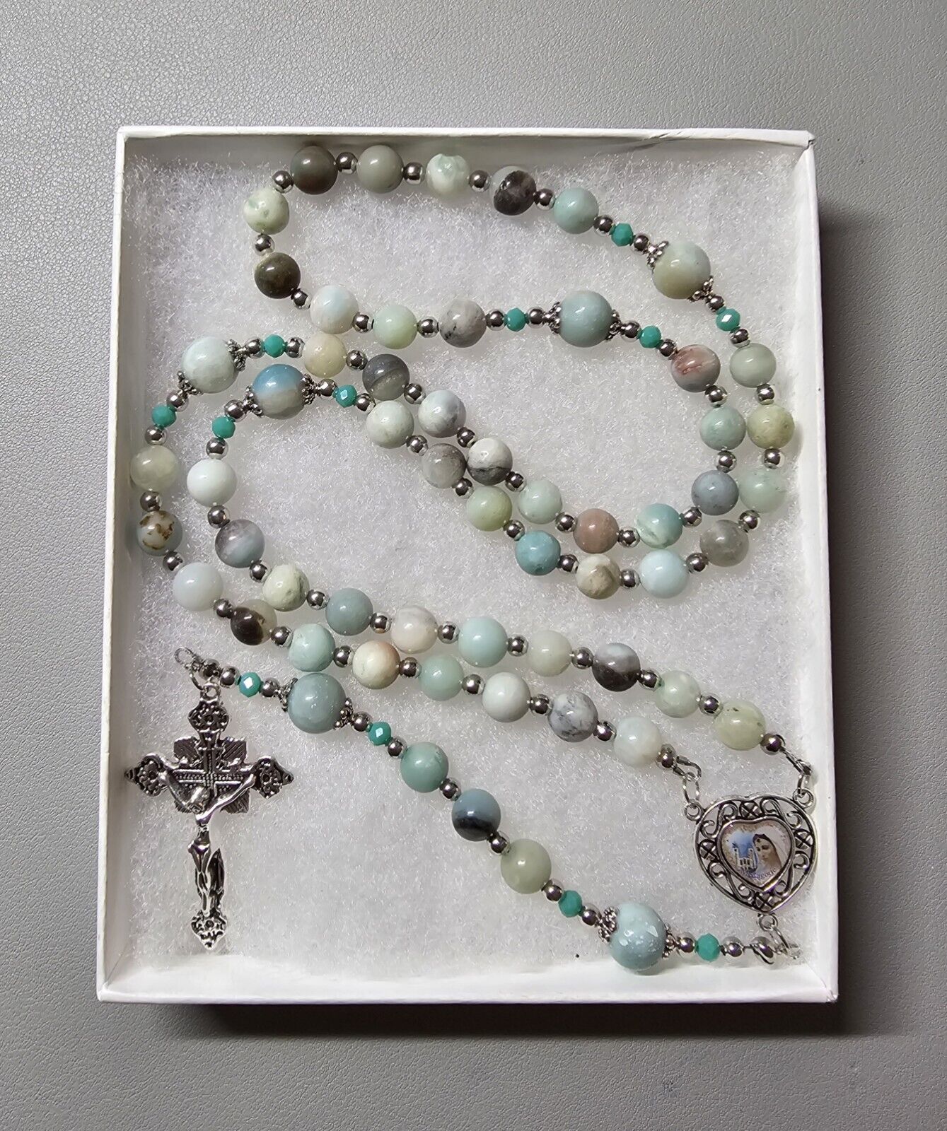 Large One Of A Kind Hand Crafted Rosary Made With Natural Amzonite