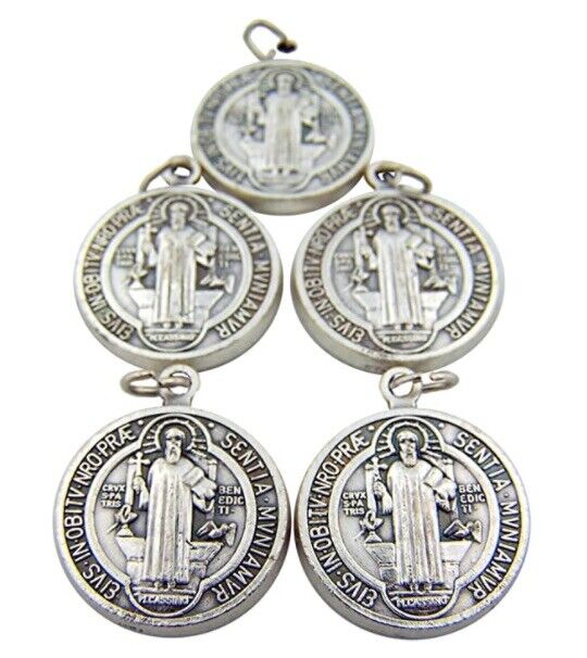 Lot of 5 Silver Saint Benedict Evil Protection Sacramental Devotion Medals