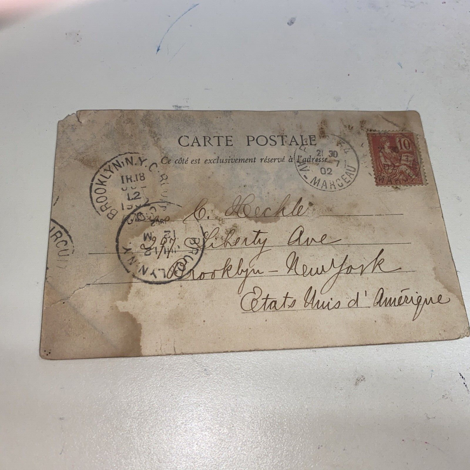 Antique 1902  French Stamp On Postcard Arc De Triumphe Paris Mail From Marceau